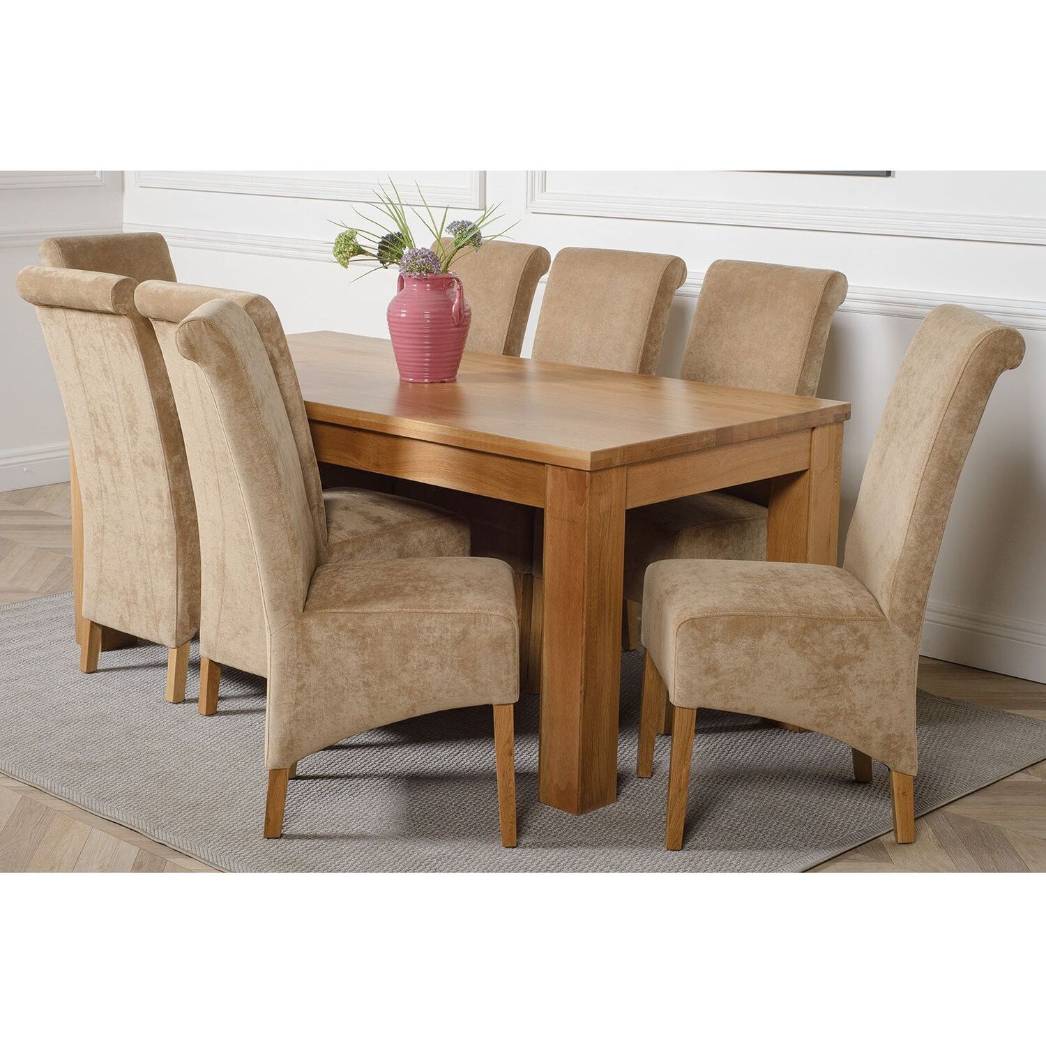 Thats Furniture Dakot 182 X 92Cm Oak Large Dining Table And 8 Montana Fabric Chairs - Beige