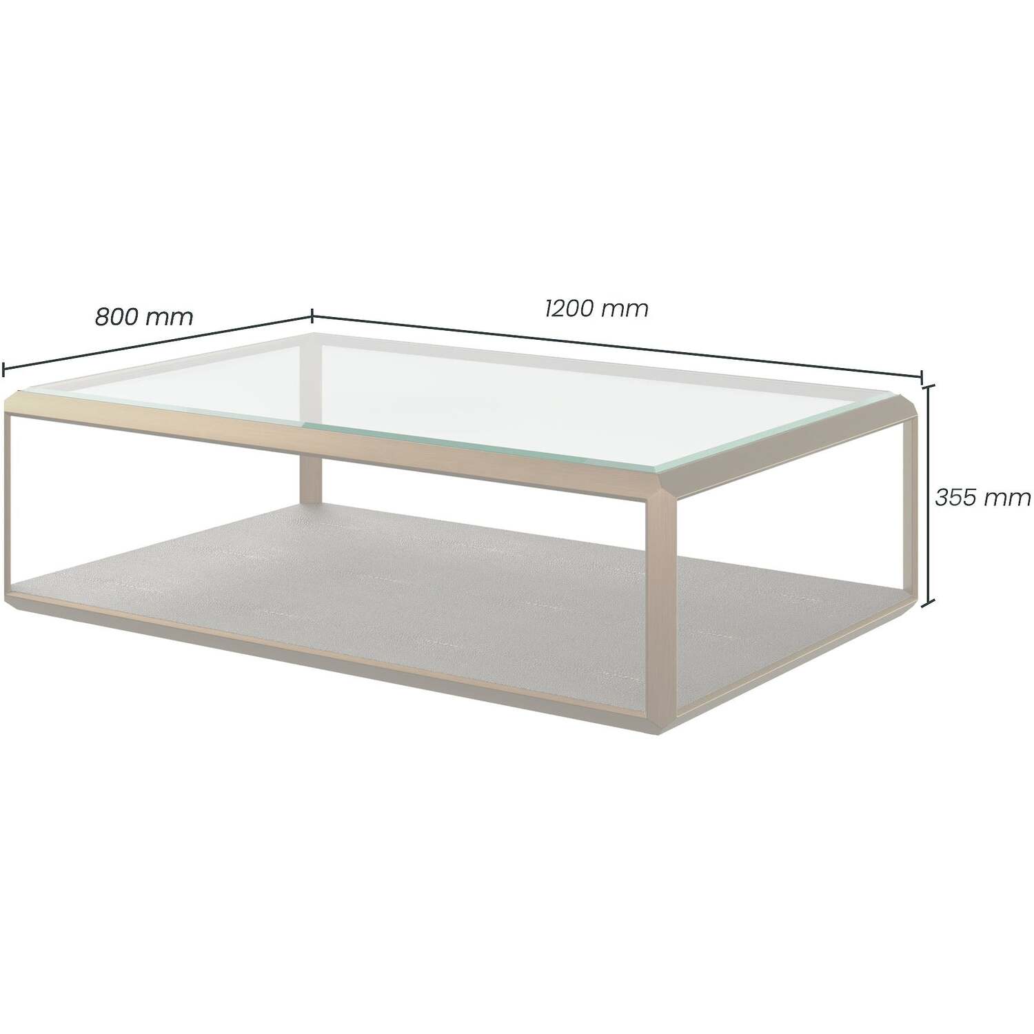 Siena Coffee Table Clear Glass Top Shagreen Base Brushed Gold Frame - Grey