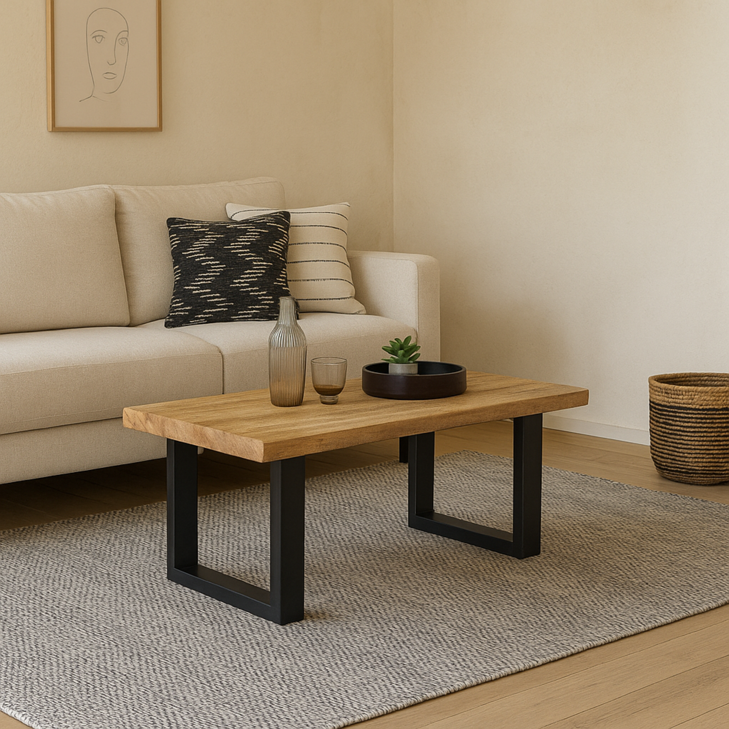 London Mango Wood Rectangular Coffee Table Metal Legs - Brown