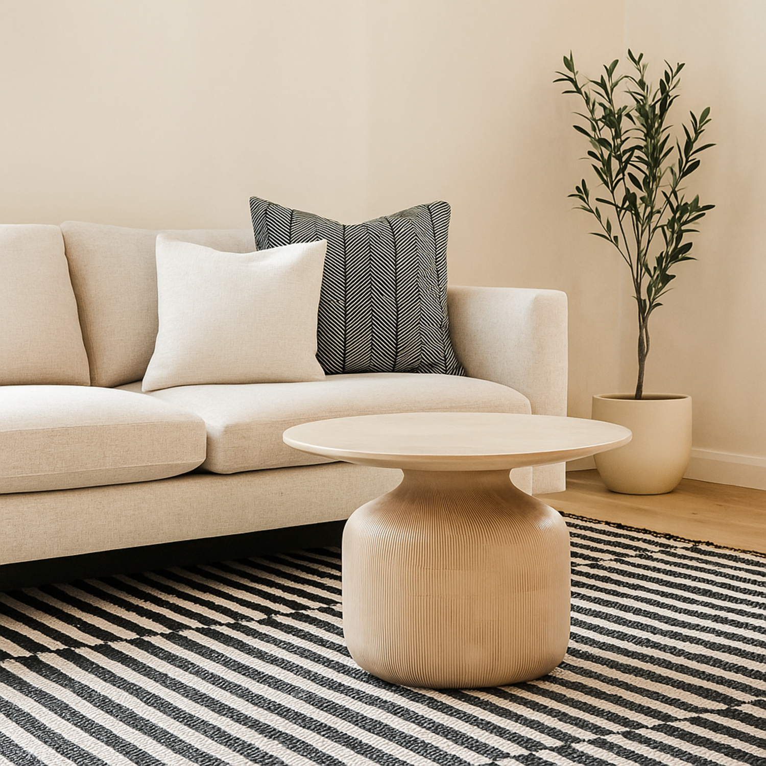 Chicago Cane Round Mango Wood Coffee Table Soft Matt Finish - Brown