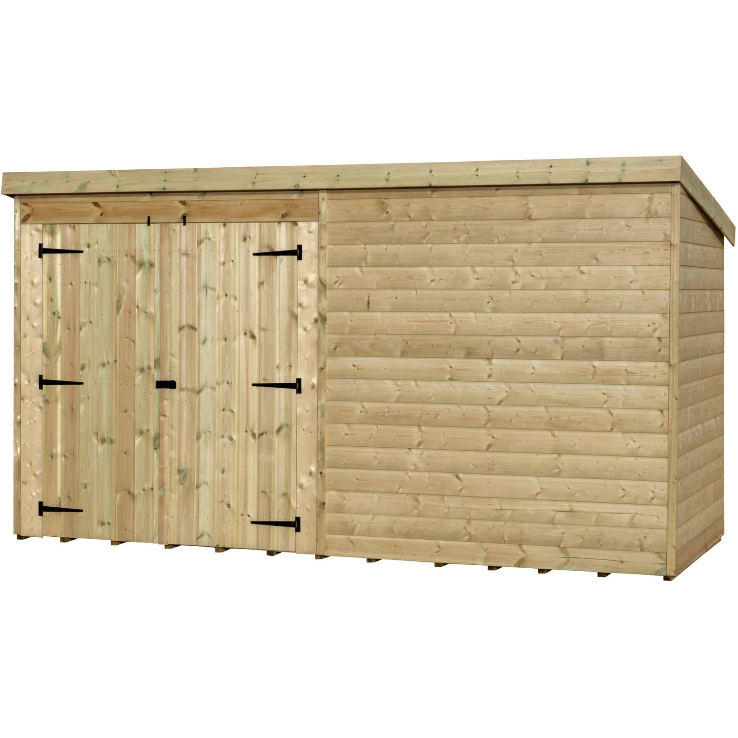 Empire 4000 14x4 Pent Garden Shed with a Double Door on the Left - Green