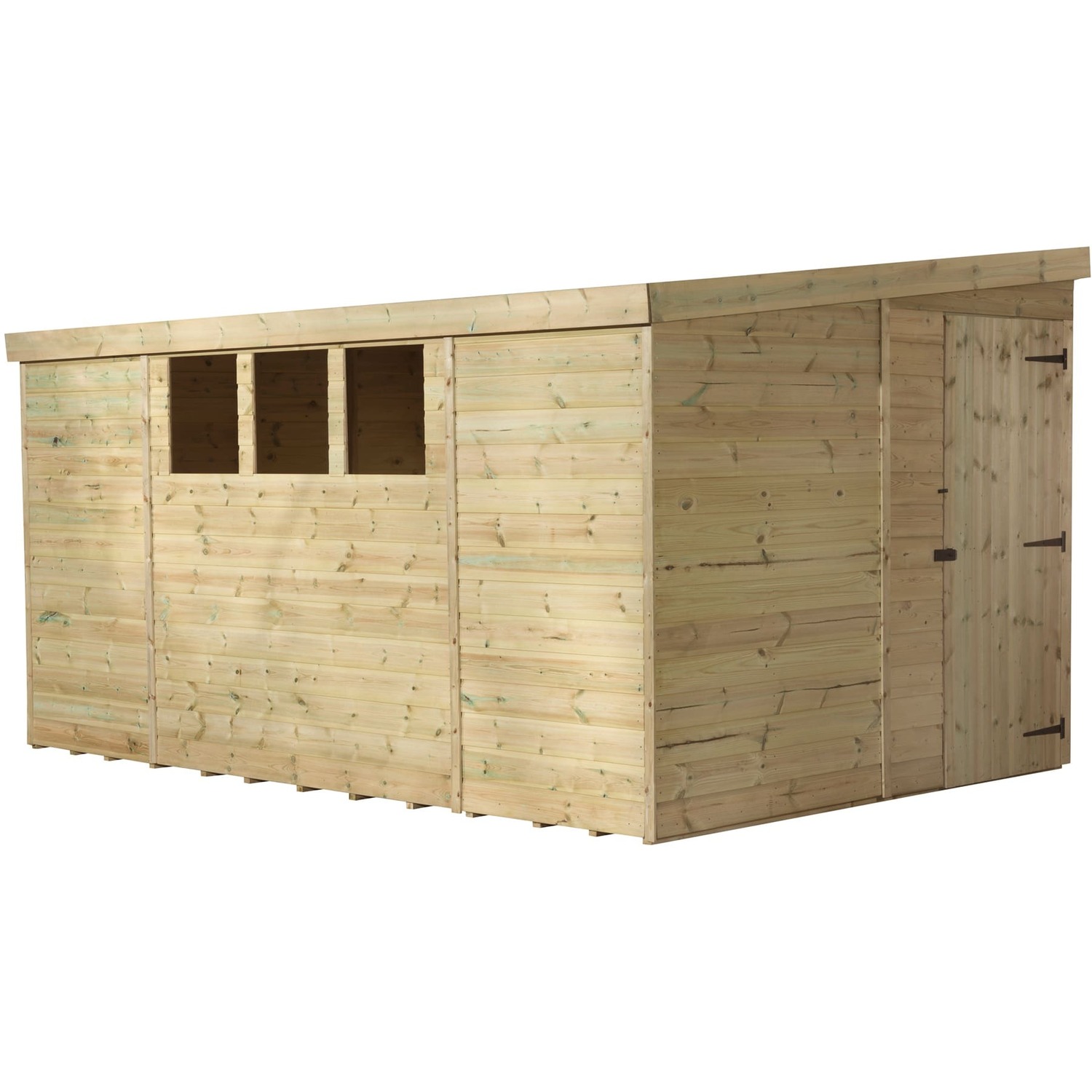 Empire 3000 10x8 Pent Garden Shed with a Single Door on Right Side Panel & 3 Windows - Green