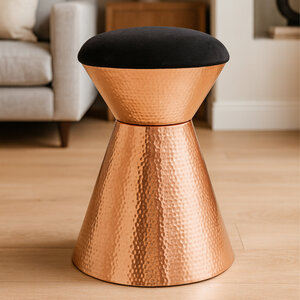Jaipur Black Velvet And Copper Finish Stool