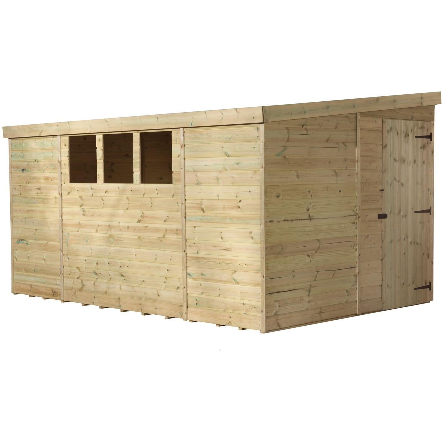 Empire 3000 9x8 Pent Garden Shed with a Single Door on Right Side Panel & 3 Windows - Green