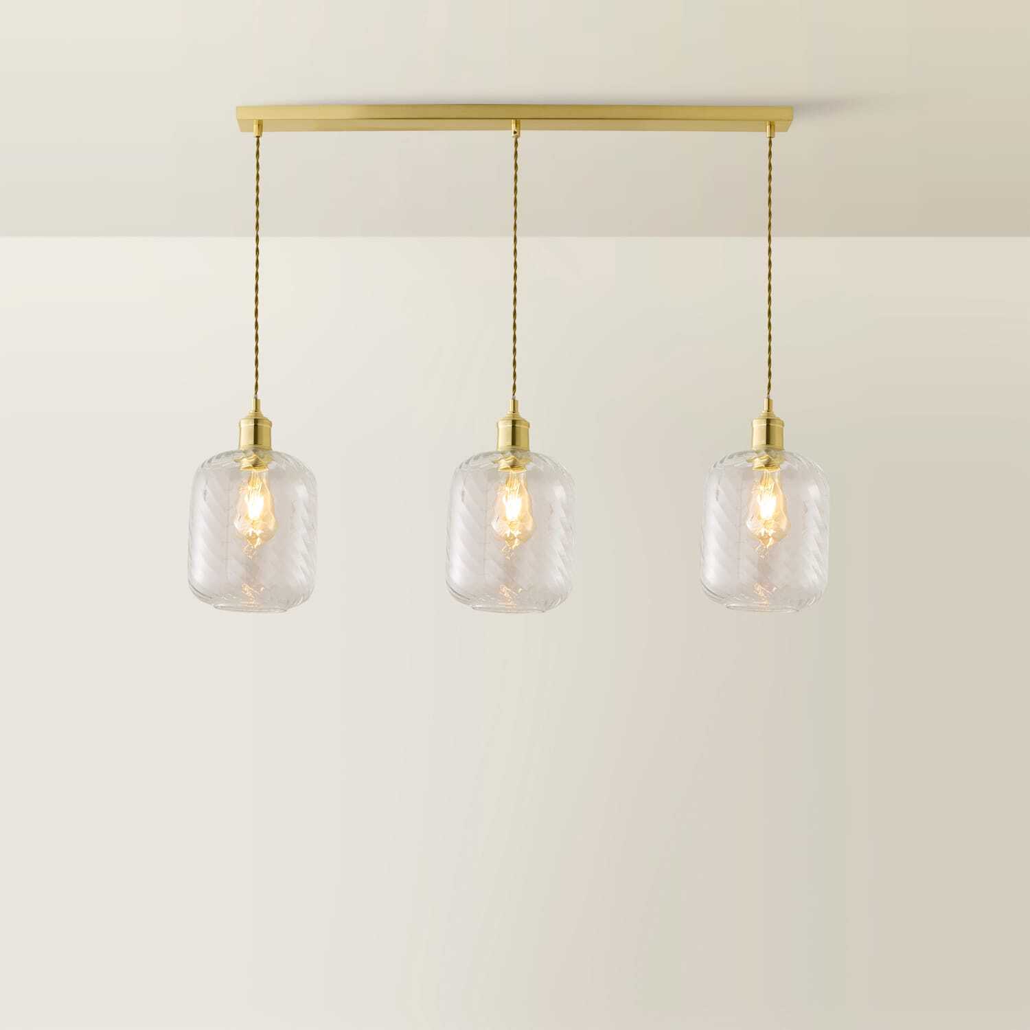 Valuelights Emery Swirl Glass 3 Drop Diner Ceiling Pendant Light - Brushed Gold / 3