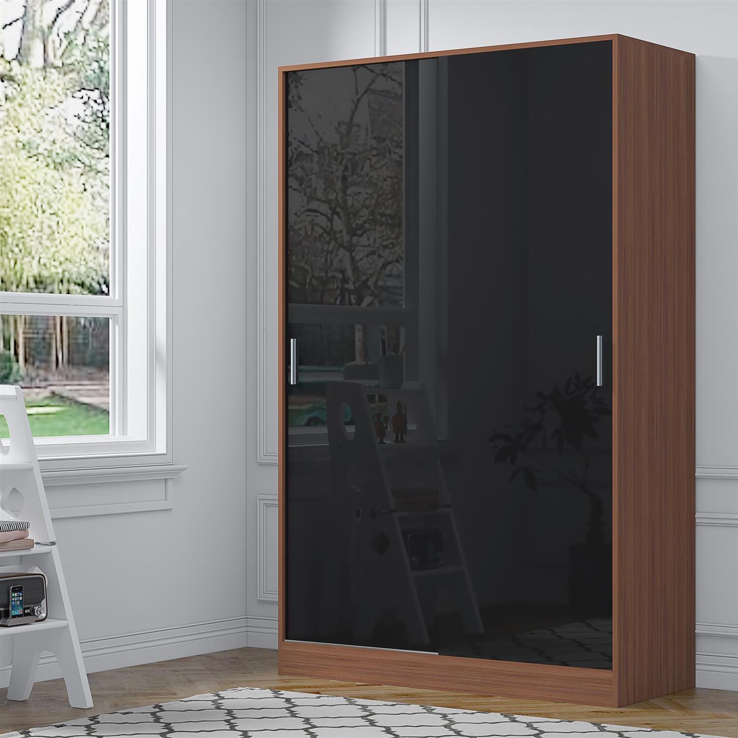 REFLECT 2 Door Sliding Wardrobe - Black Gloss Fronts & Matt Walnut Carcass - Image 6