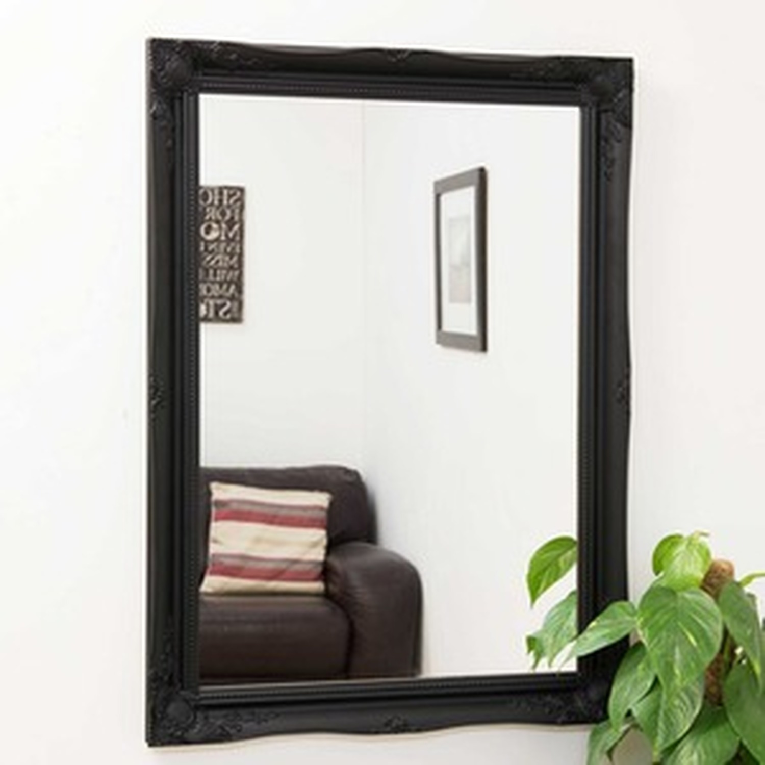 MirrorOutlet Black Antique Style Wall Mirror Rectangle 106 X 76cm - Black