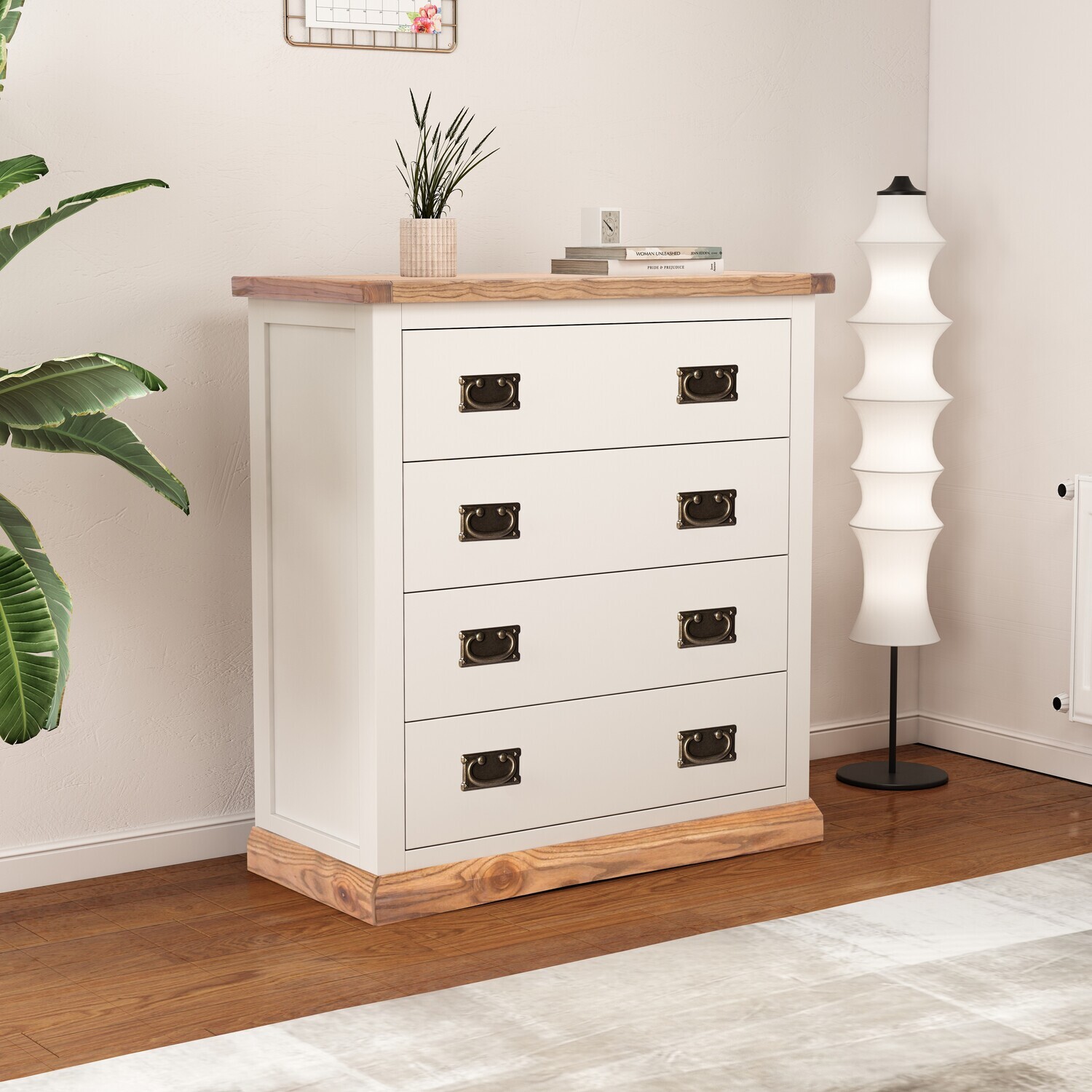 Cabinet Bits Tropea 4 Drawer Chest - White / Brass