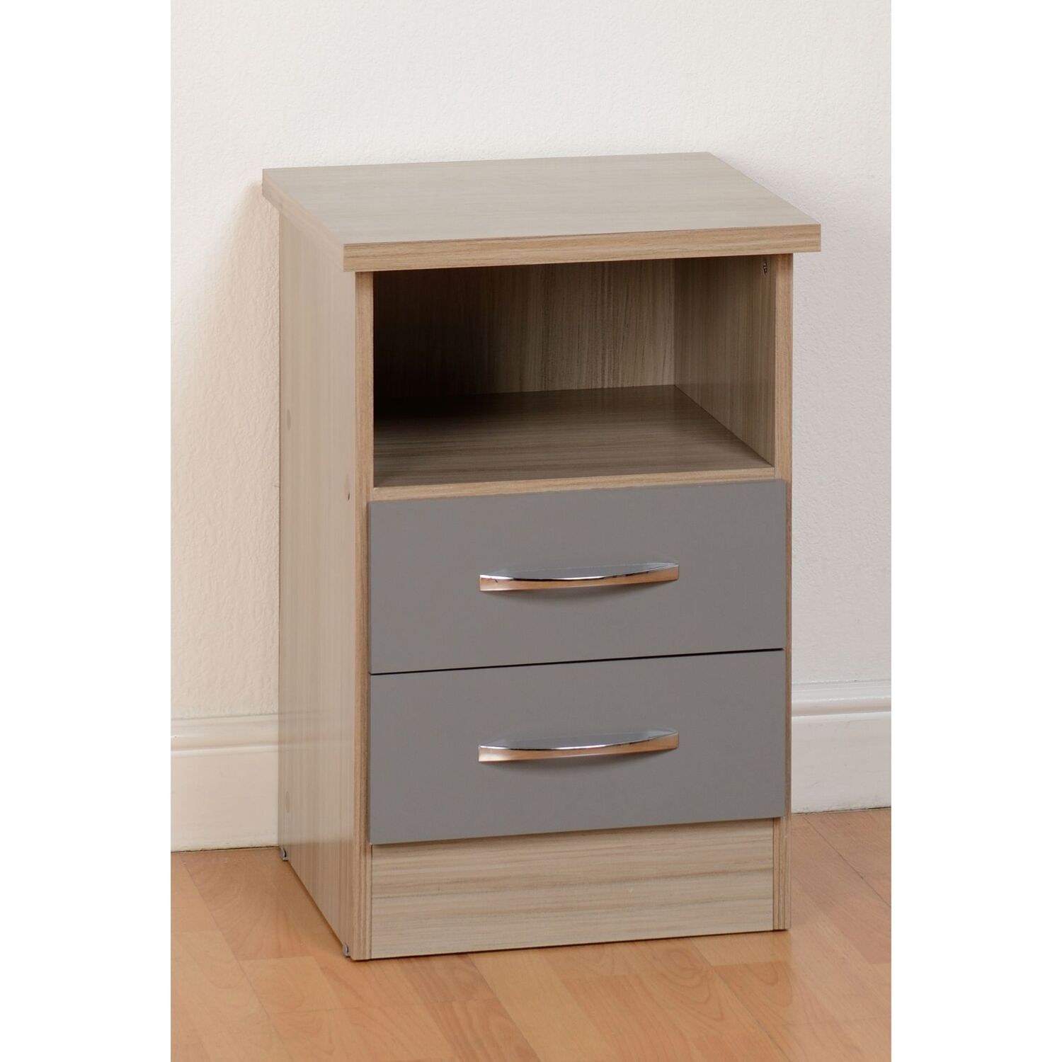 Nevada 2 Drawer Bedside - Grey Gloss