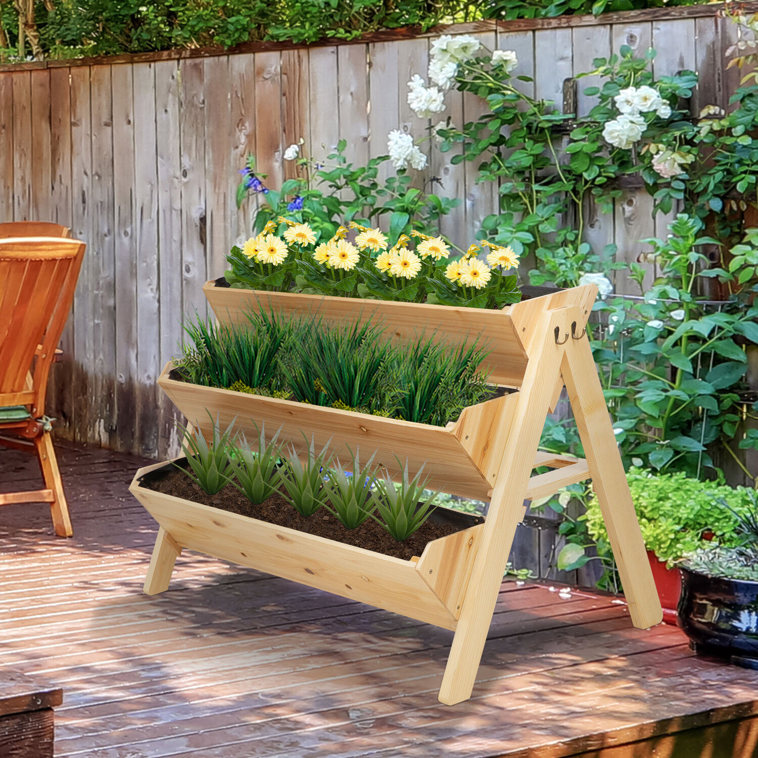 Homcom 3 Tier Wooden Garden Raised Bed - Natural