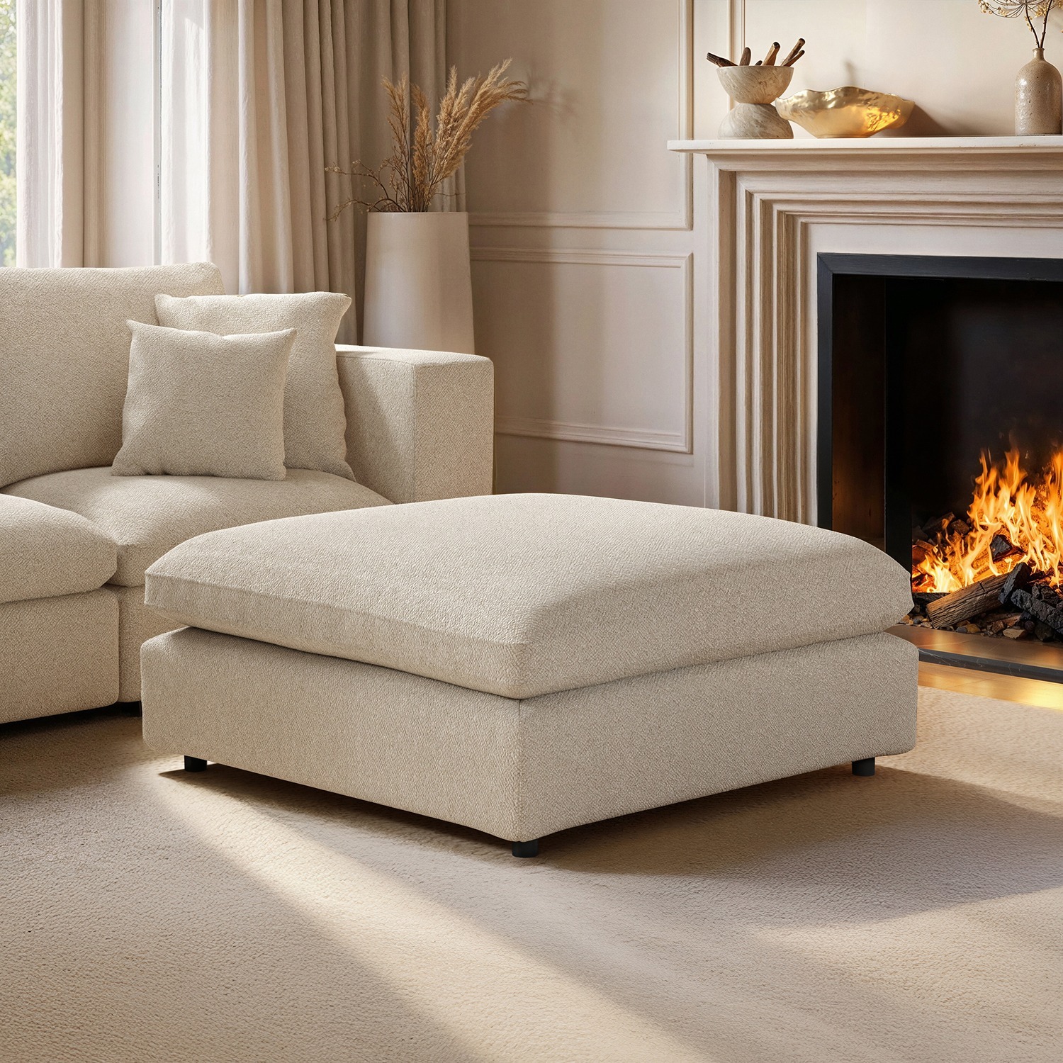 Solace+Co Asher Beige Boucle Footstool - Image 4