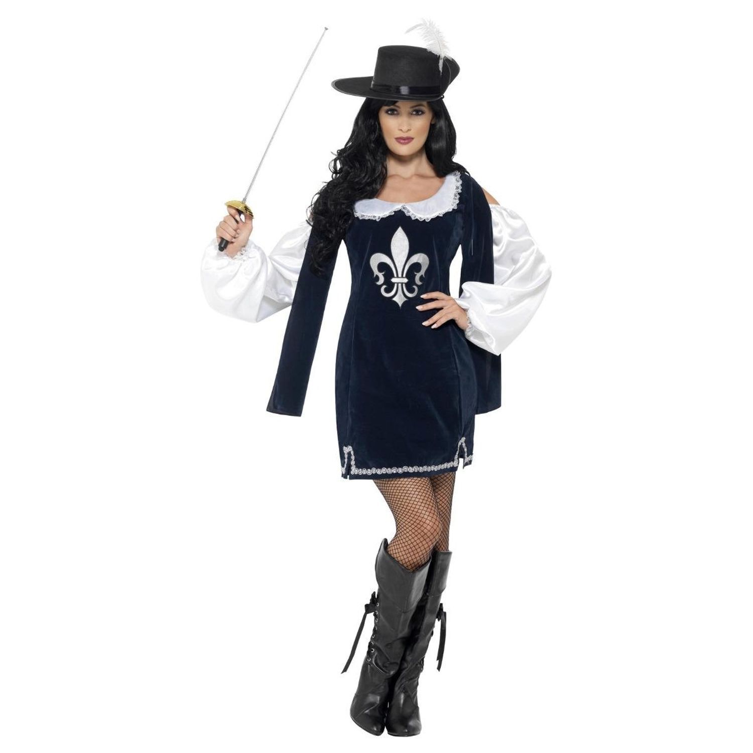 Smiffys Womens/Ladies Musketeer Costume Set - Navy/White/Black / L