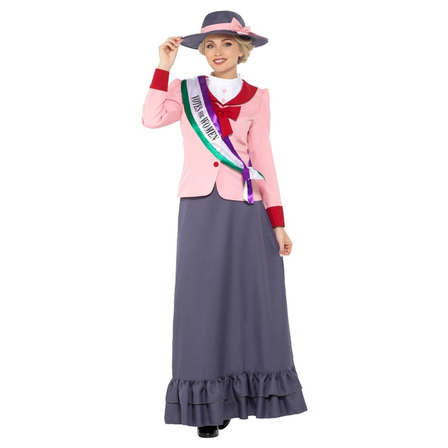 Smiffys Womens/Ladies Deluxe Victorian Suffragette Costume Set - Grey/Pink / S