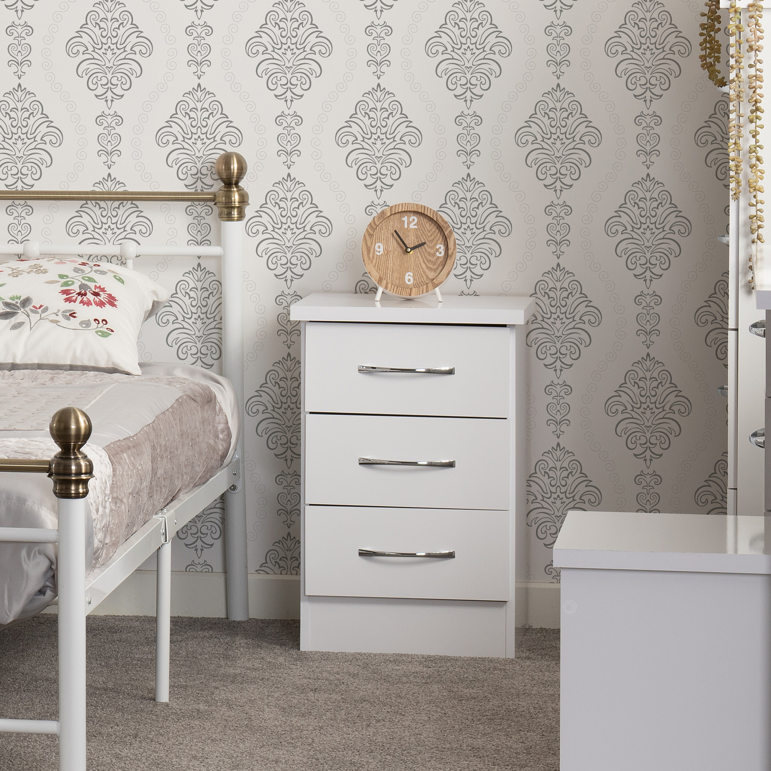 Seconique Nevada 3 Drawer Bedside - White Gloss