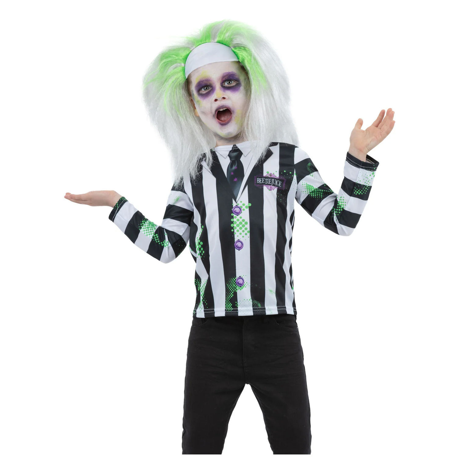 Beetlejuice Childrens/Kids Costume Set - Black/White / 10-12 Years