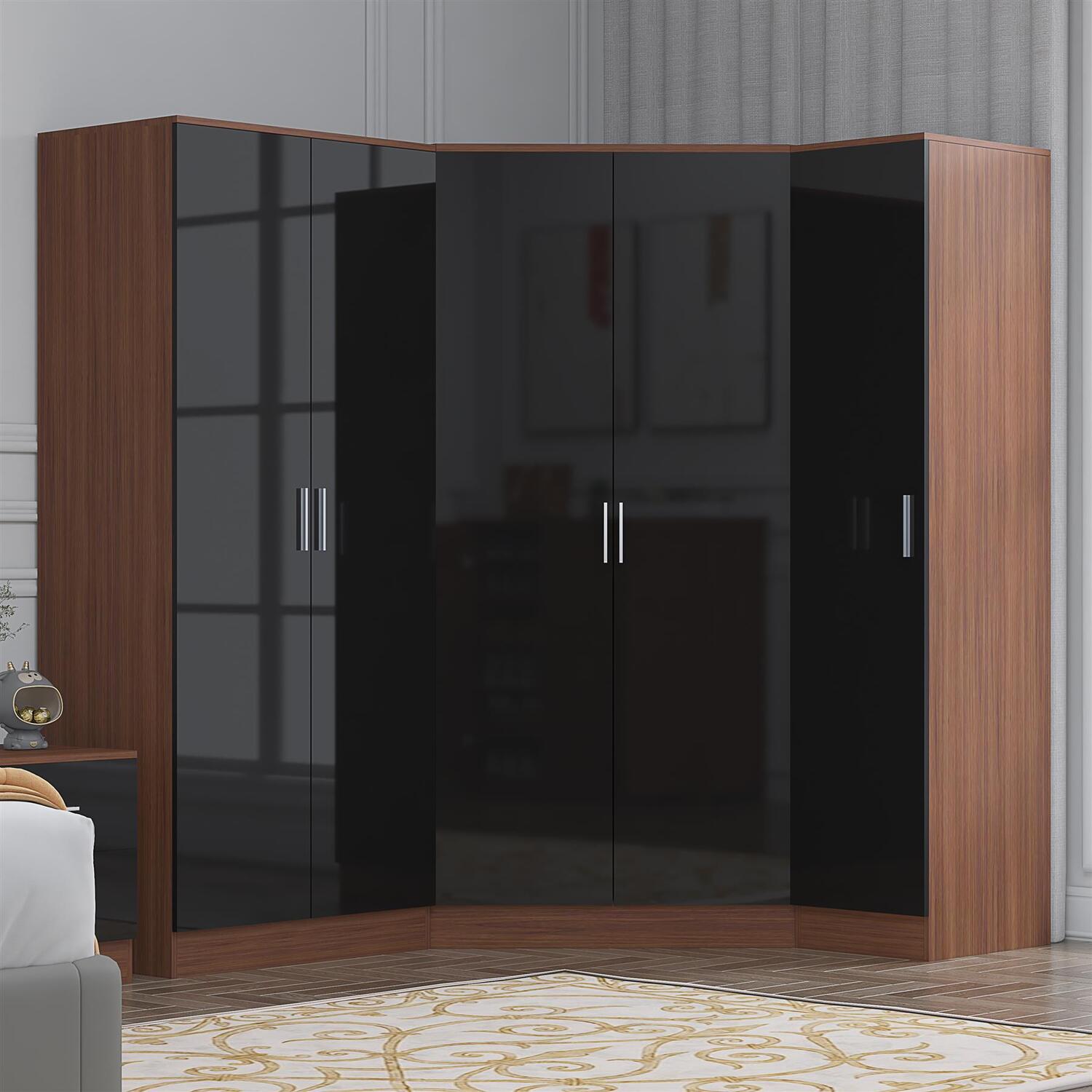 REFLECT 2 Door Corner + 2 Plain + 1 Plain Door Wardrobe Bundle - Black/Walnut - Image 6