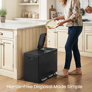 SONGMICS Black 3 Compartment Pedal Bin