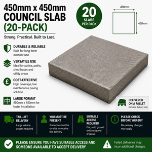 450mm x 450mm Council Slab (20-Pack) - Durable Utility Concrete Paving Slabs