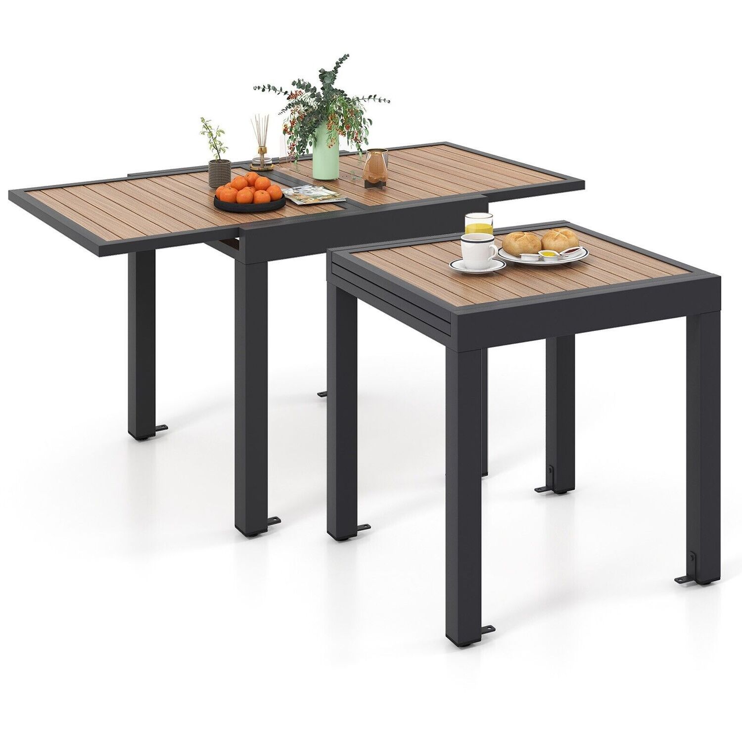 Costway Extendable Aluminum Patio Dining Table - Brown