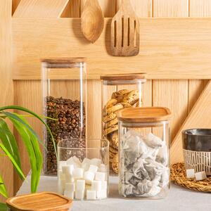 Square Glass Storage Jar Set with Airtight Wooden Lids - 4 Sizes