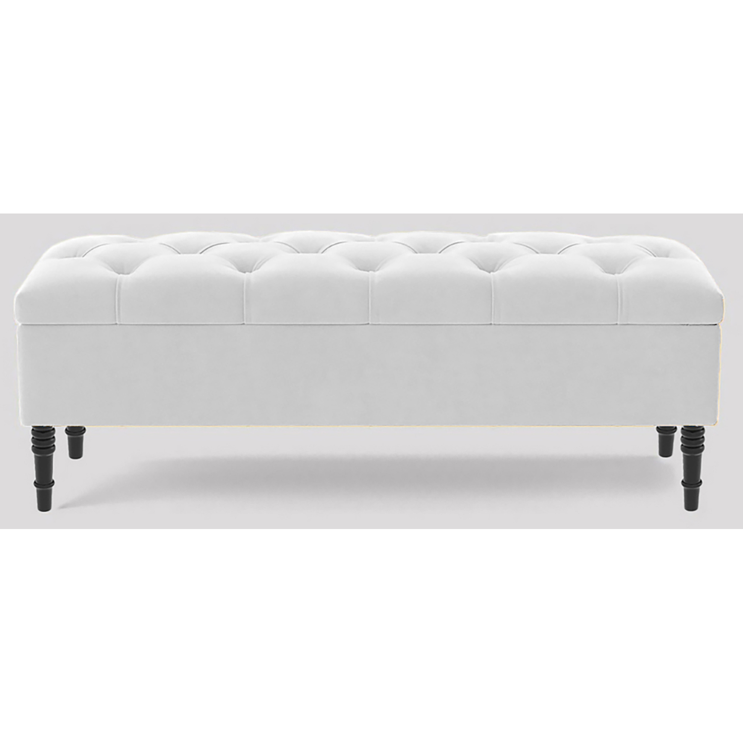R&M Furnishers 137Cm Chesterfield Ottoman Storage Bench, Duck Egg Tufted Upholstered Velvet Ottoman Footstool - White Plush Velvet