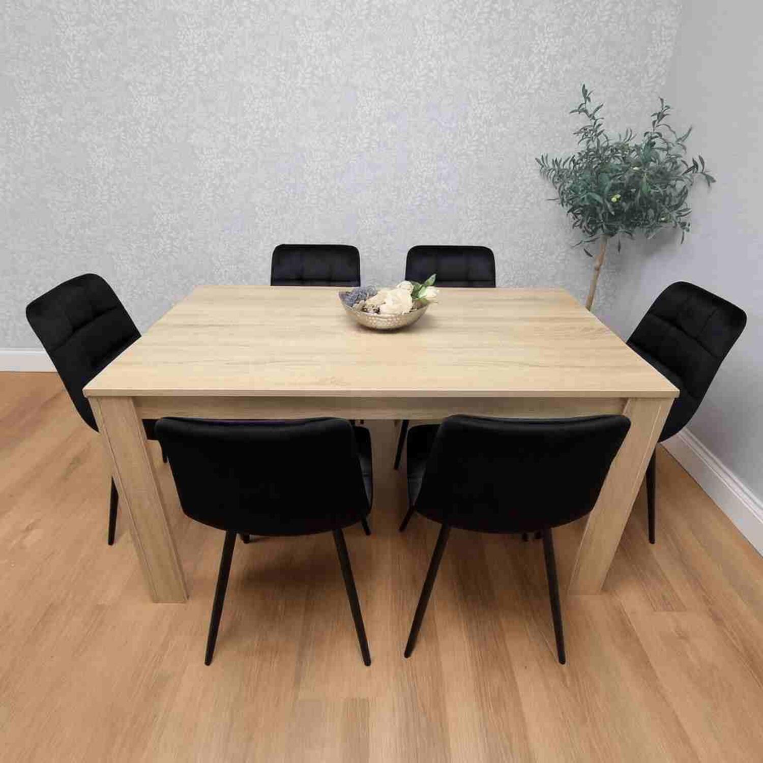 Kosy Koala Unisex Light Oak Oak Effect Dining Table Set With Black Velvet Chairs In Size 6 - Image 4