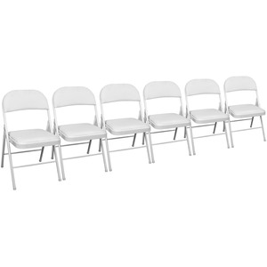 TekBox White Folding Faux Leather Chairs - Set of 6