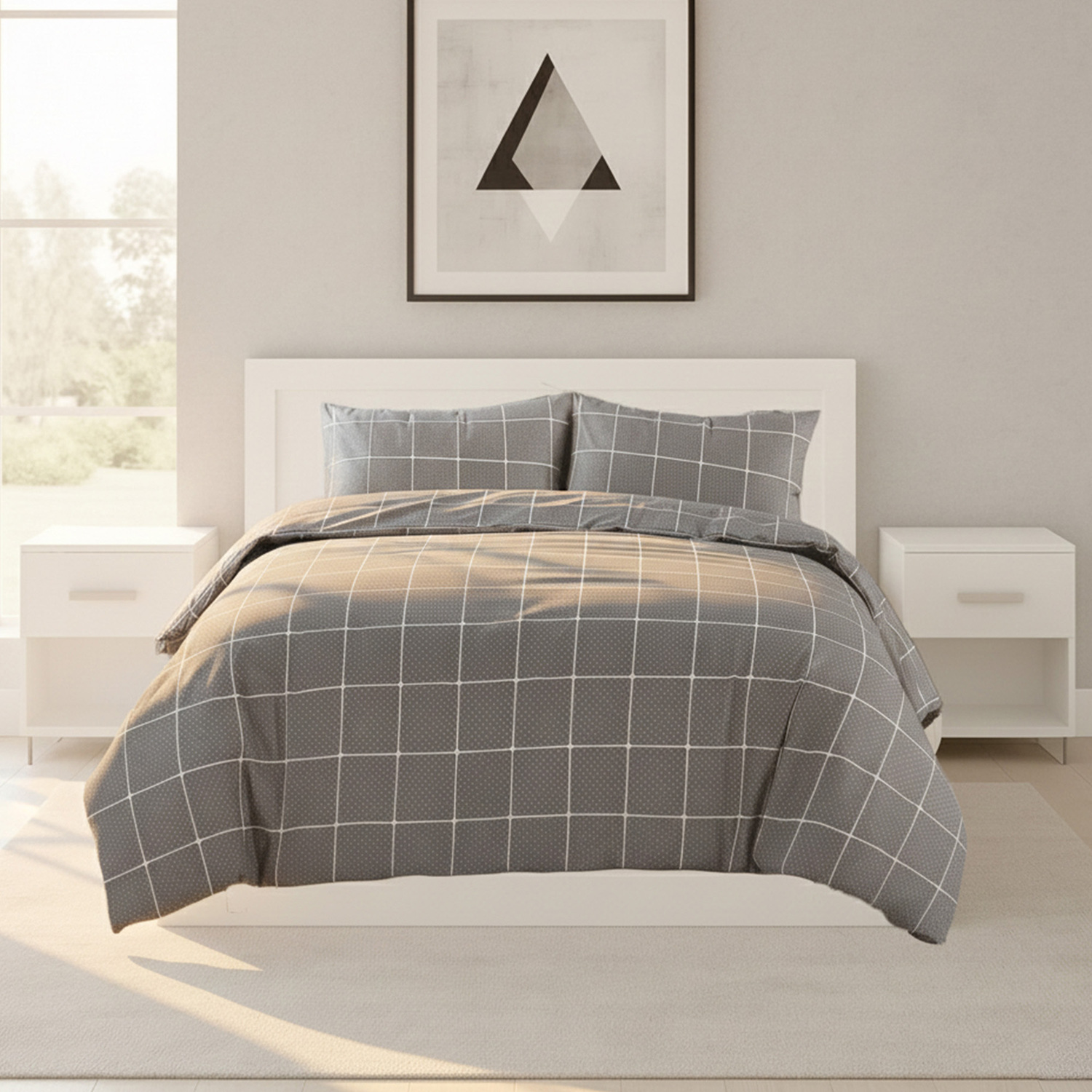 Snug City Box Dot Pattern Duvet Cover Set Soft Easy Care Contemporary Bedding in Grey | Size: King