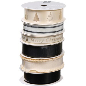 Pack of 6 Black White and Gold Ribbons