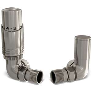 Talus Bold - White Thermostatic Radiator Valve & Lockshield Angled