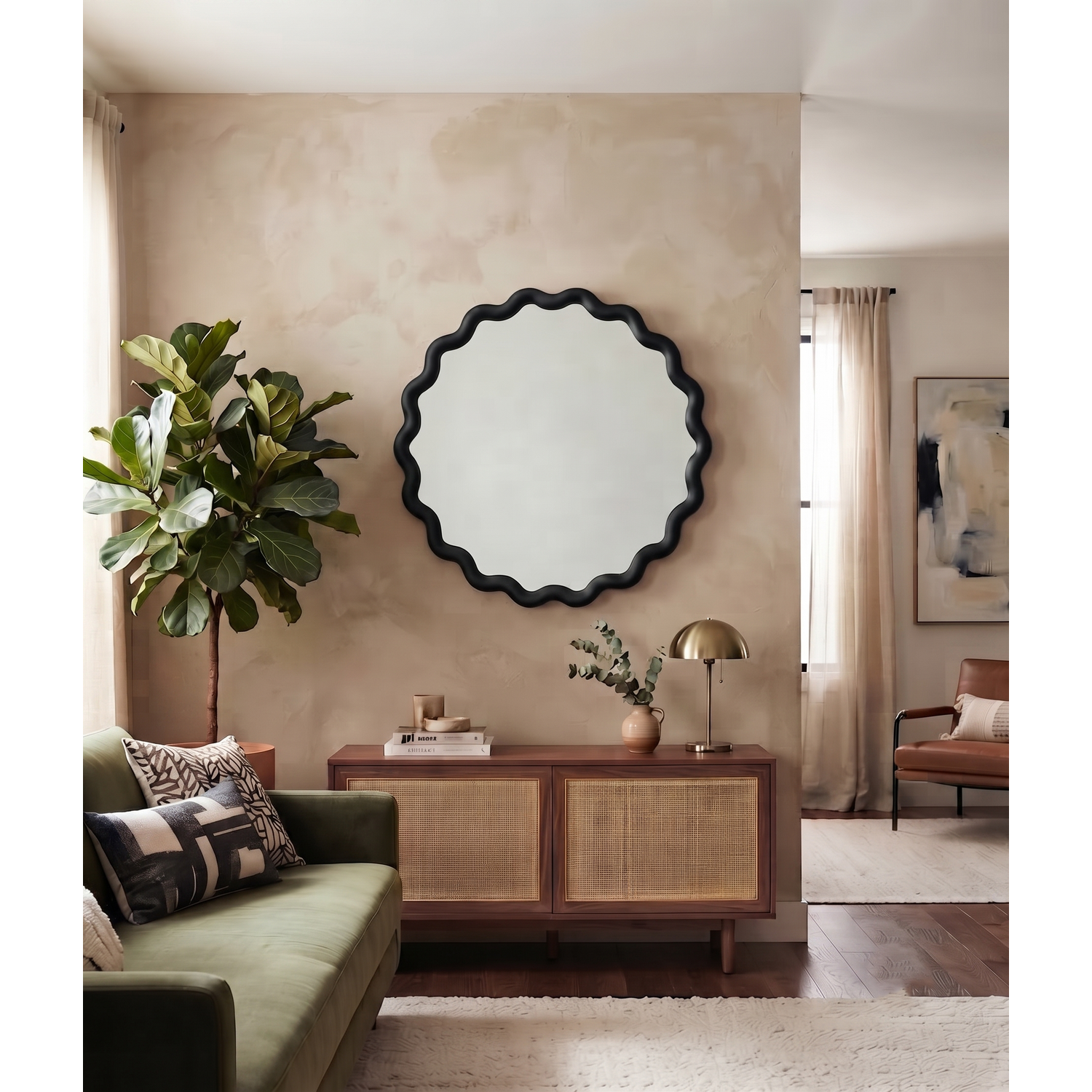 Deenz Round Wave Edge Gold Wall Mirror 49.5Cm - Blacky
