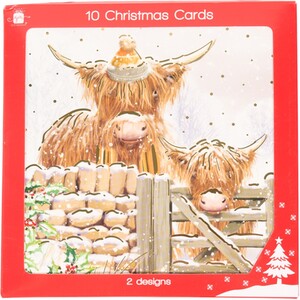 Pack of 10 Christmas Highland Cow Cards