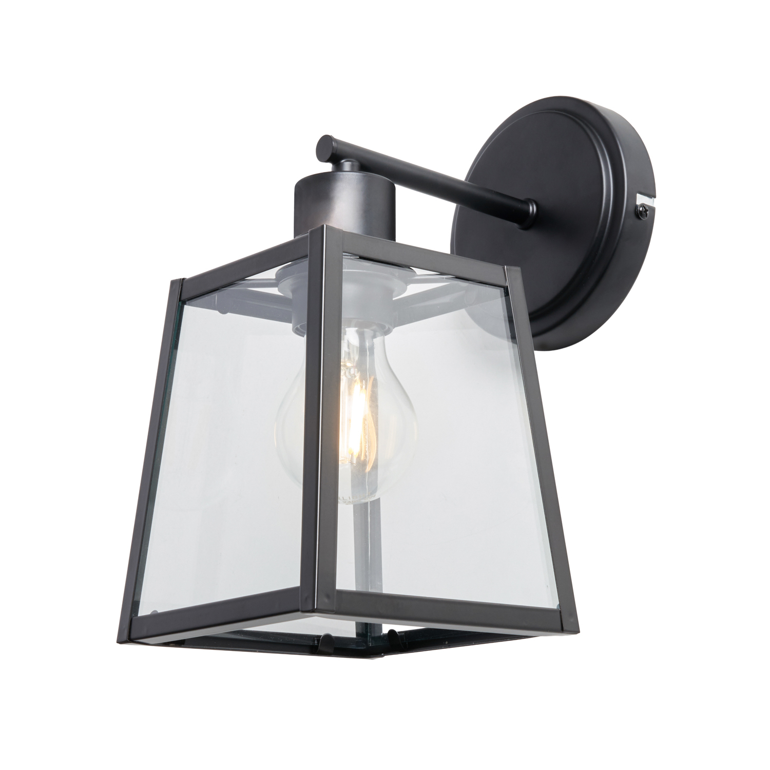 Litecraft Emery Industrial Styled Matte Black Wall Light E27 1 Arm Lantern - Image 2