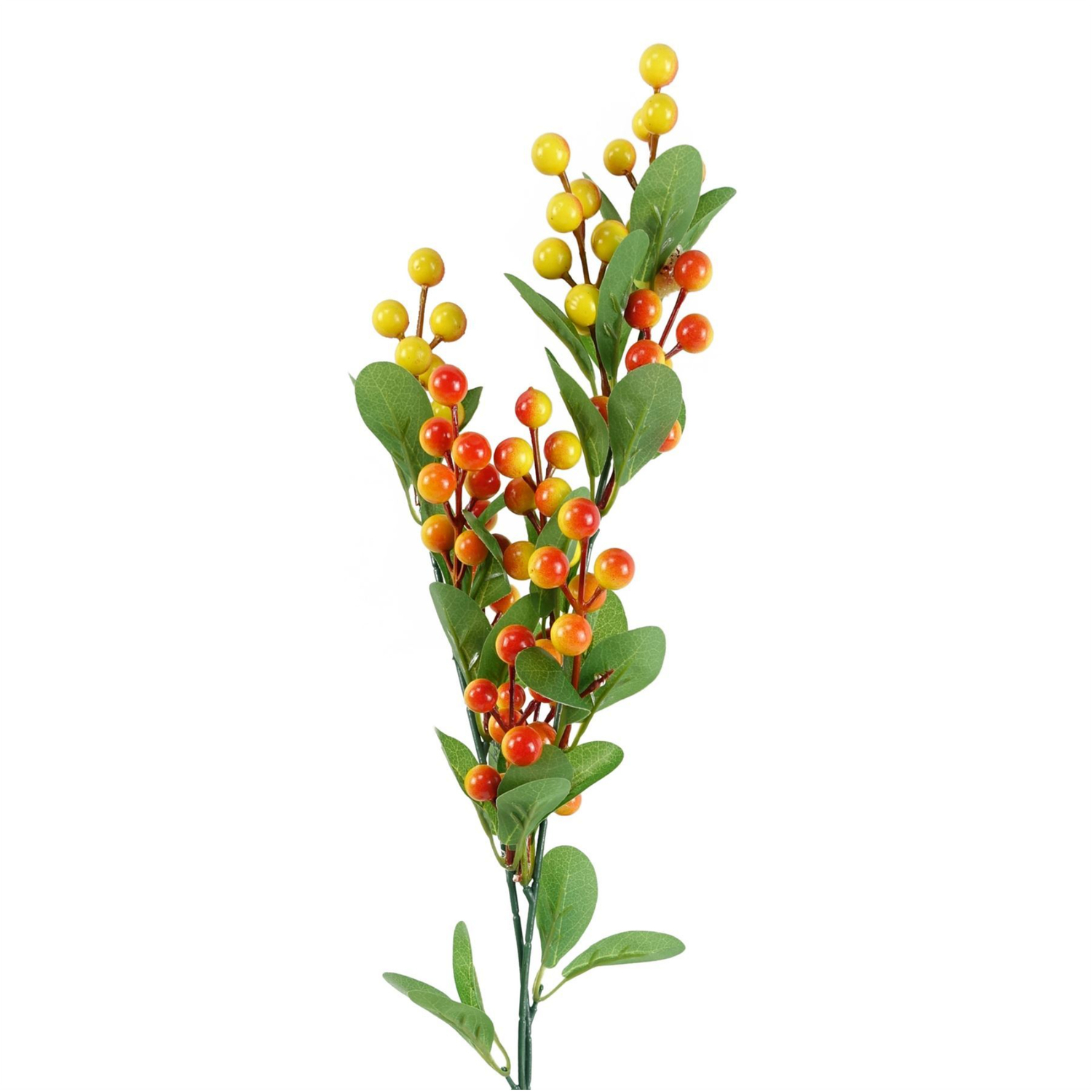 Orange Berry Artificial Stem With Plastic Leaves - Orange