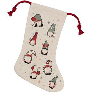 Christmas Gonks Stocking - Novelty Xmas Gift - Linen-Style With Red Drawstring Ties