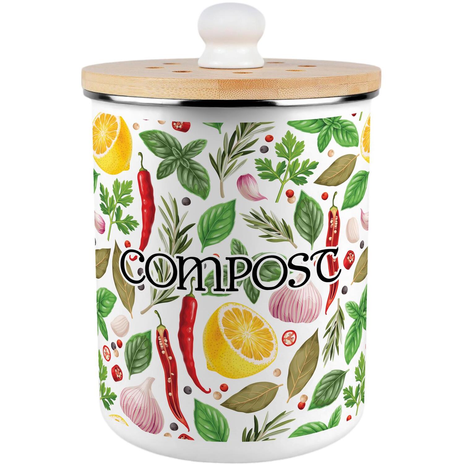 B&Q -  Vibrant Herbs Compost CaddyEnamel 2L Kitchen Food Waste Bin - Image 3