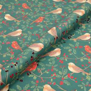 Festive Bird Holly Gift Wrapping Paper