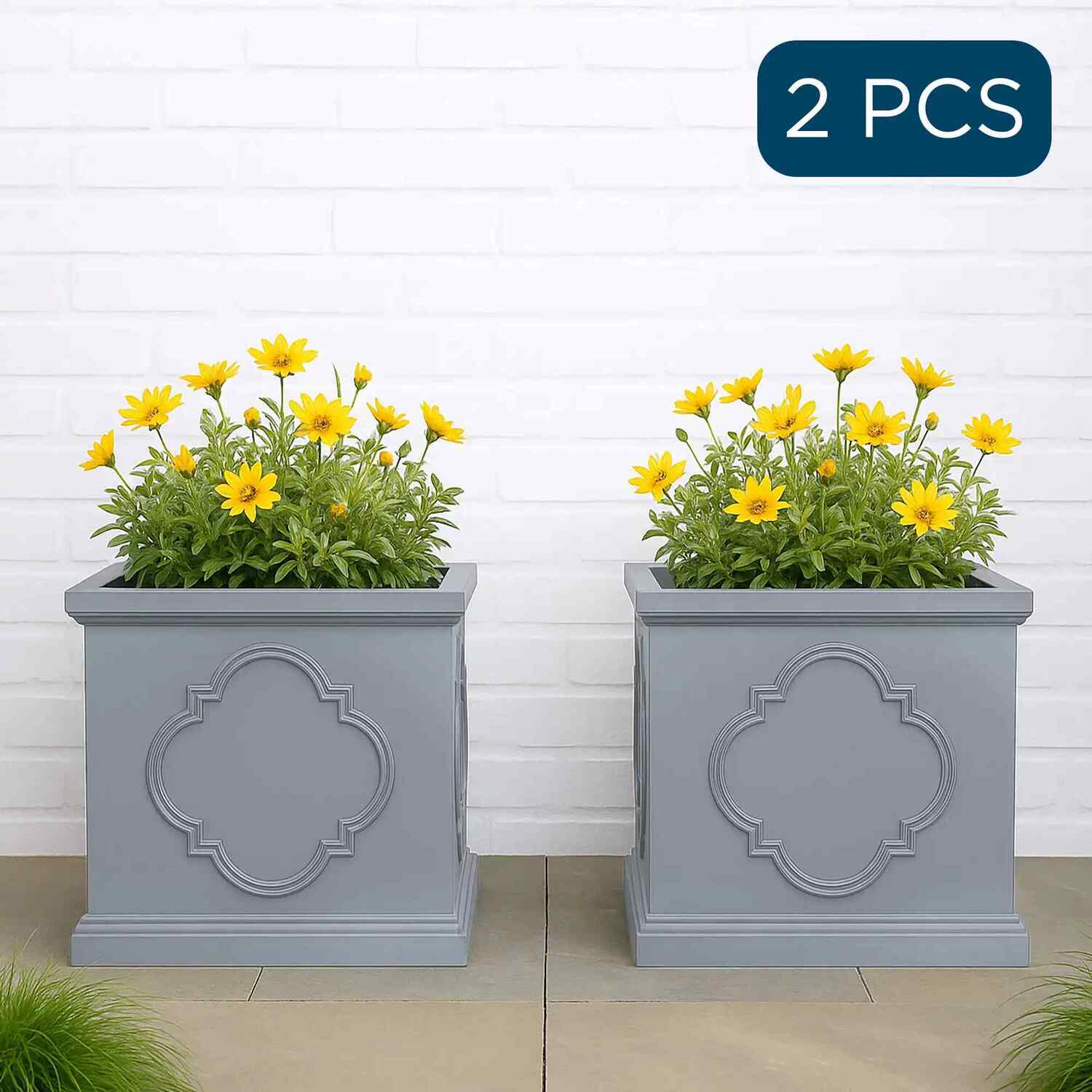 Idealist 2X45cm Planter, Grey Reinforced Stone Square Garden Planter, Faux Lead Outdoor Large Plant Pot - Grey / 41Cm / 2