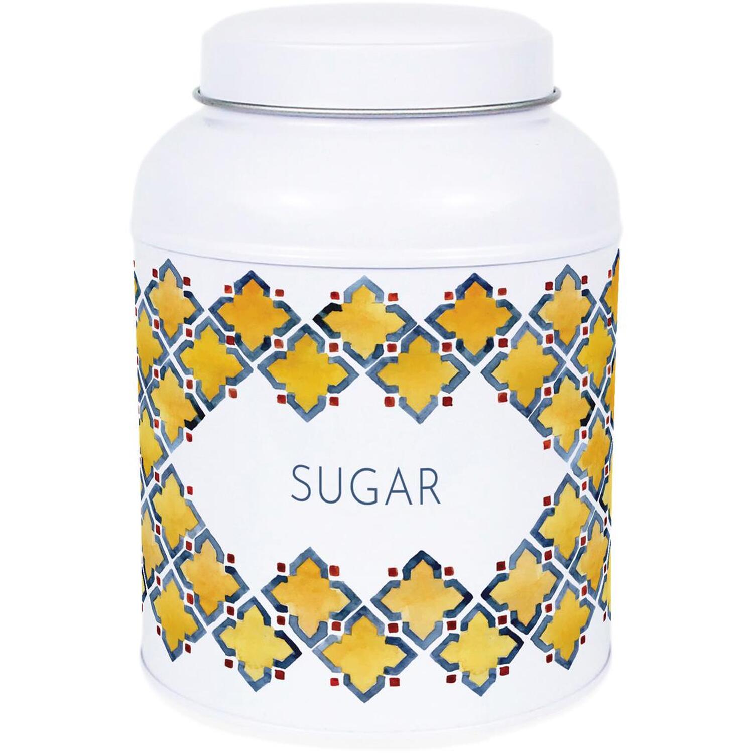 Purely Home Portuguese Tile Tea, Coffee & Sugar Canisters - Small Kitchen Storage Tins - Sugar