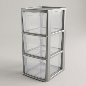 3-Drawer Silver Storage Tower with Clear Organizers