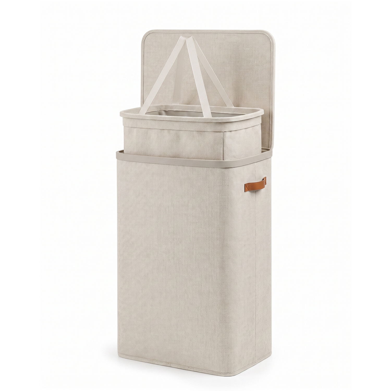 Keplin Collapsible Single Laundry Basket With Lid And Removable Liner, 90L - Beige