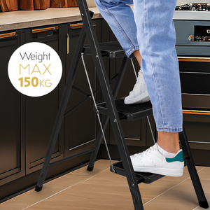 3 Step Heavy Duty Steel Folding Ladder Black