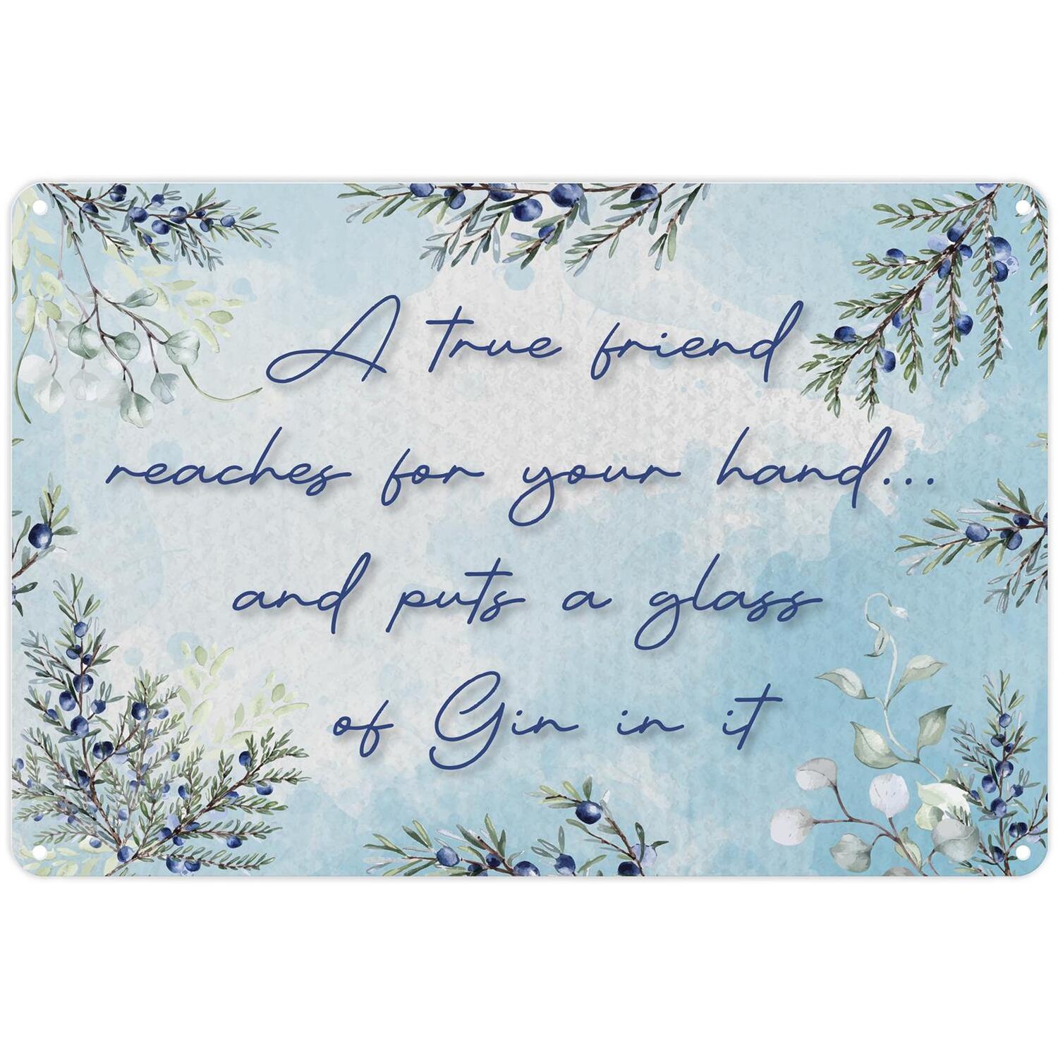 Gin Quote Landscape Metal Wall Plaque - Home Décor Gift - Blue