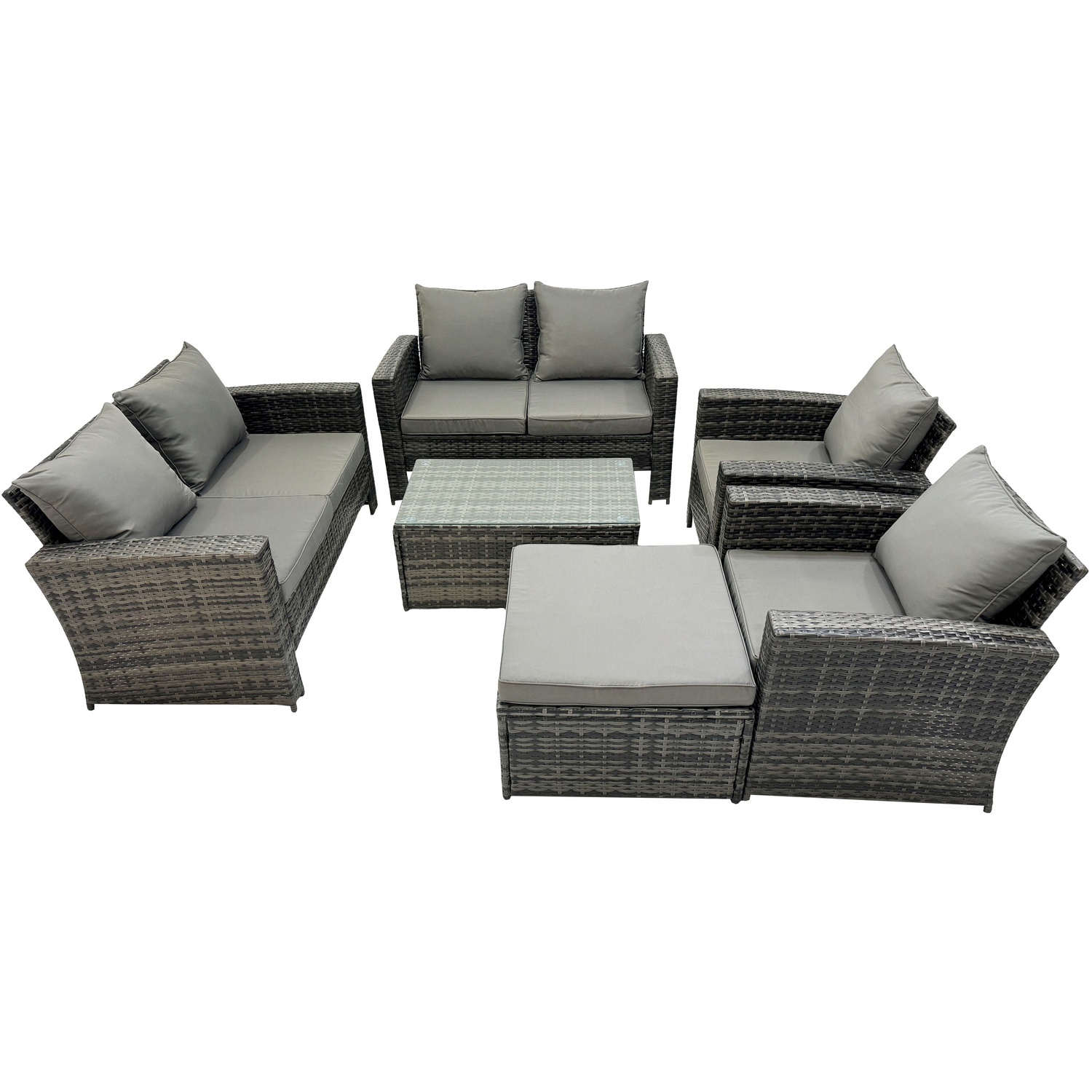 Rackhams Dark/Grey 7 Seater Mixed High Back Rattan Sofa Set Rectangular Coffee Table Garden Furniture Outdoor Patio - Image 2