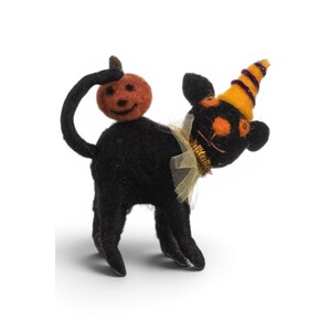 Felt Cat with Pumpkin Halloween Decoration