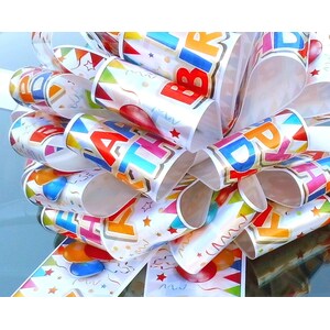 Giant Happy Birthday Bow with 6m of ribbon for cars and big gifts (42cm)