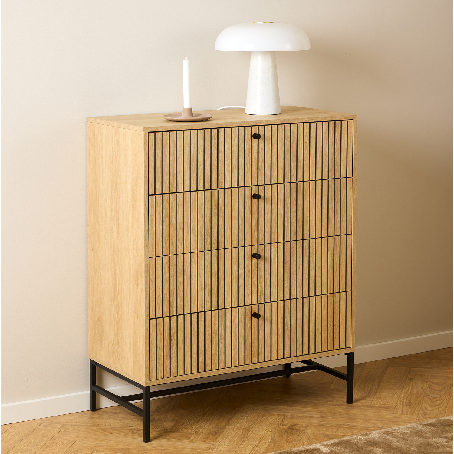 Furniture To Go Albany Chest Of 4 Drawers In Oak/Black Legs - Oak & Black