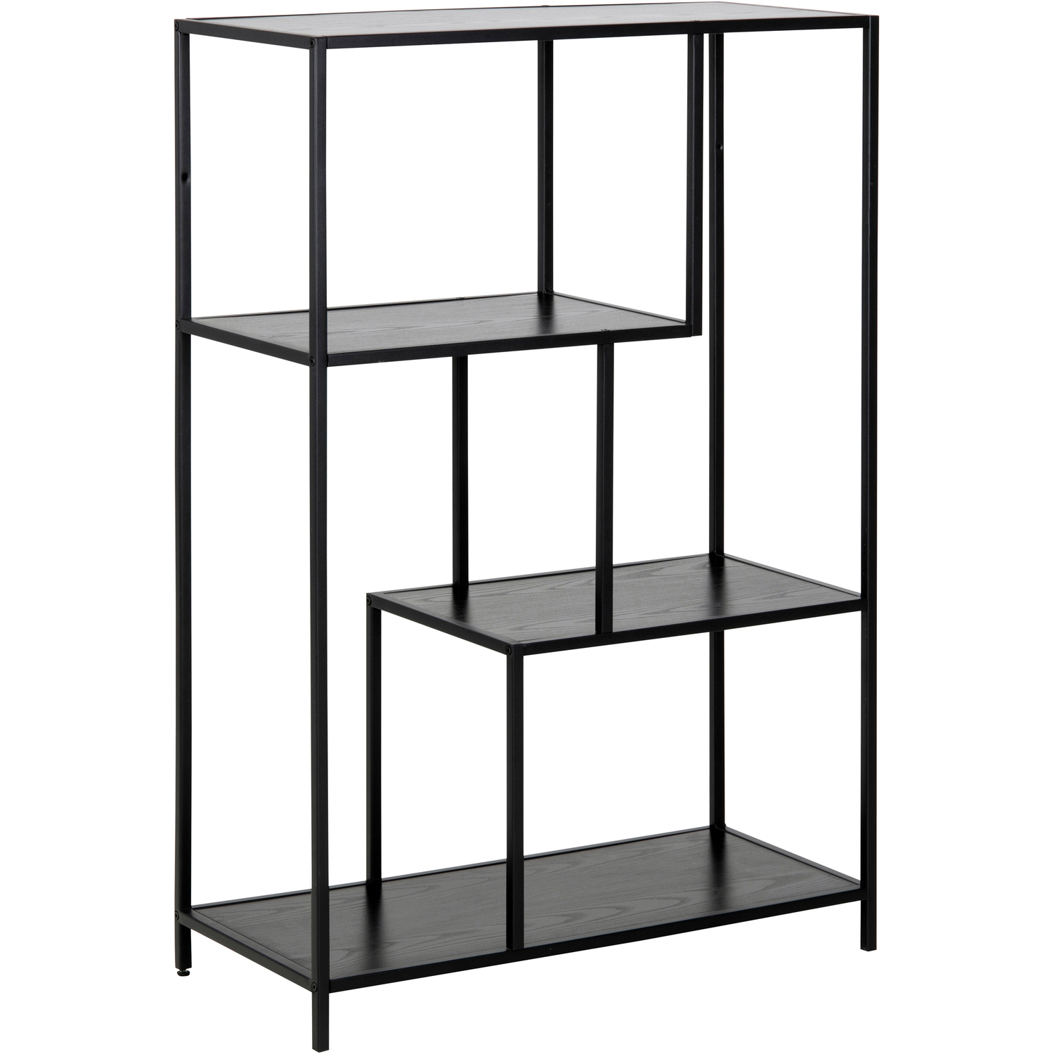 B&Q - Seaford Black Metal Asymmetrical Bookcase With 3 Black Shelves - Image 5