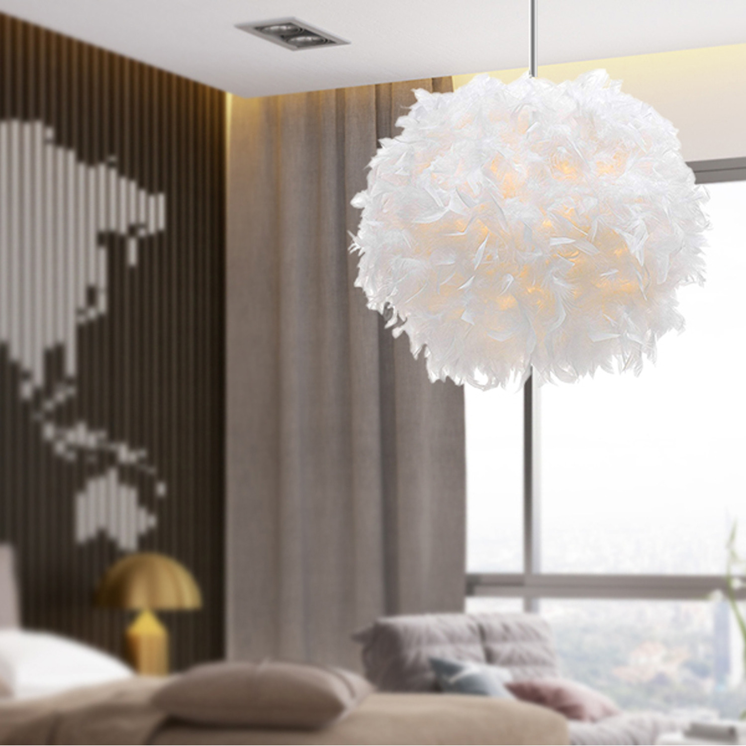 B&Q - Cgc White Feather Light Shade For Ceiling Pendant Light Fluffy Lamp Shade Lampshade For Table Lamp Floor Lamp Diameter 40Cm - Image 2
