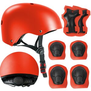 SA Products Kids Red Bike Helmet & Pads Set Adjustable Multi-Sport Safety Gear